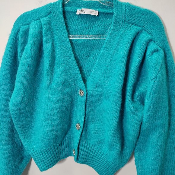 Zara Sweaters Zara Knit Cardigan Blue Size M Poshmark